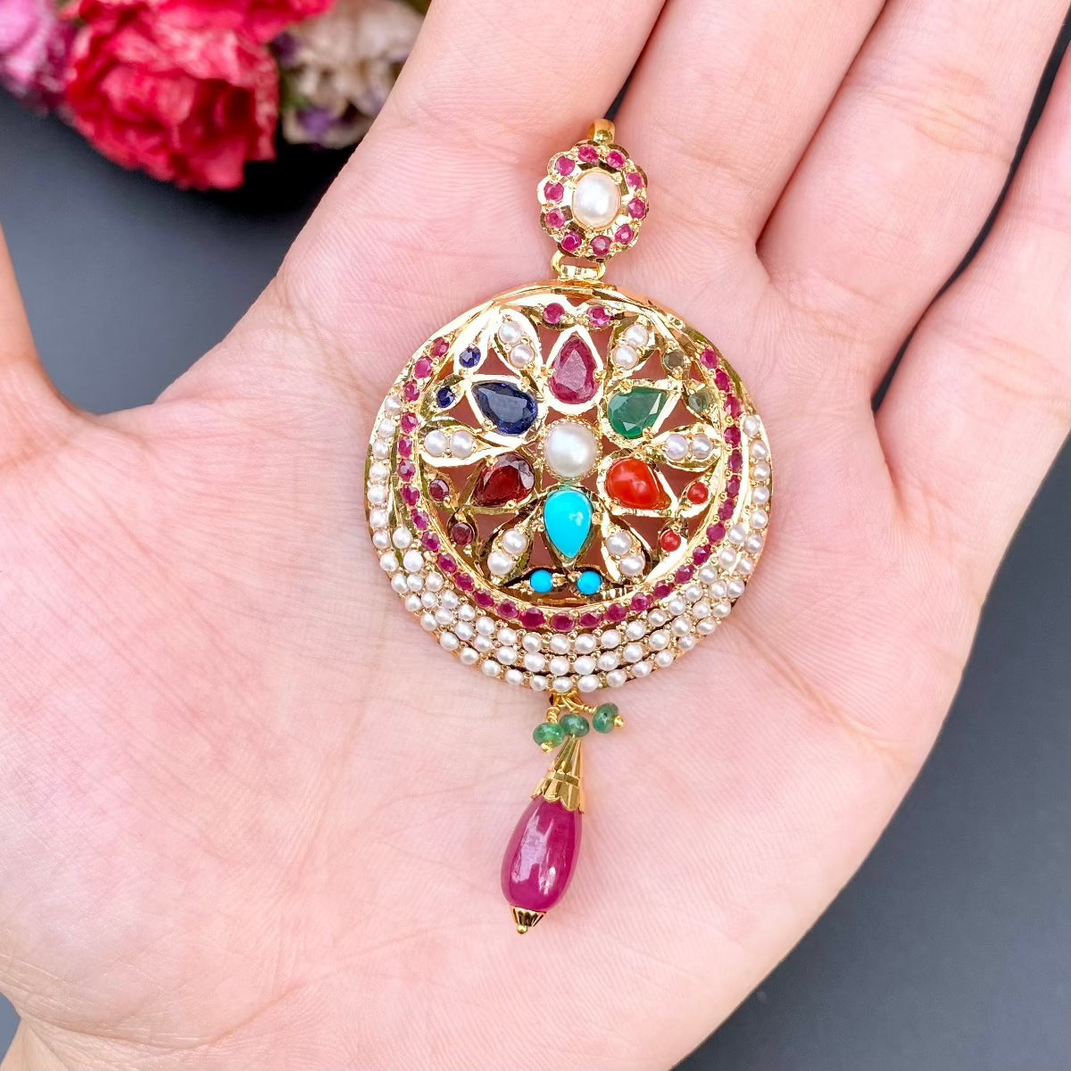 navratna gold pendant set dubai