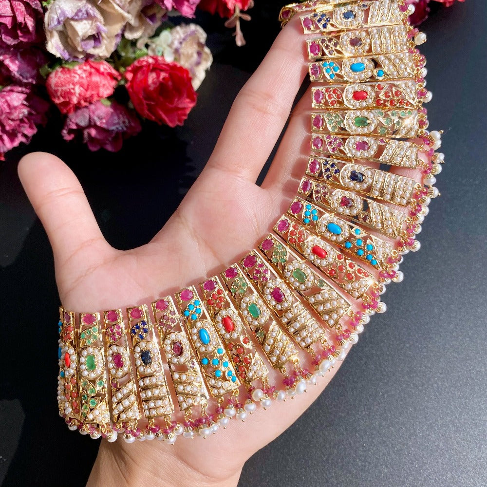 bridal navratna jadau set in gold