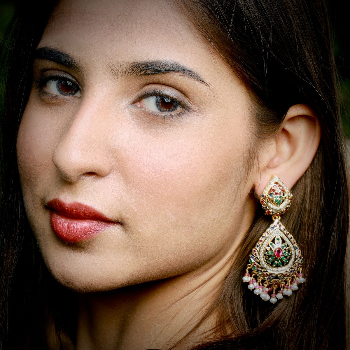 Multicolored Jadau Earrings in Gold Plated Silver ER 161