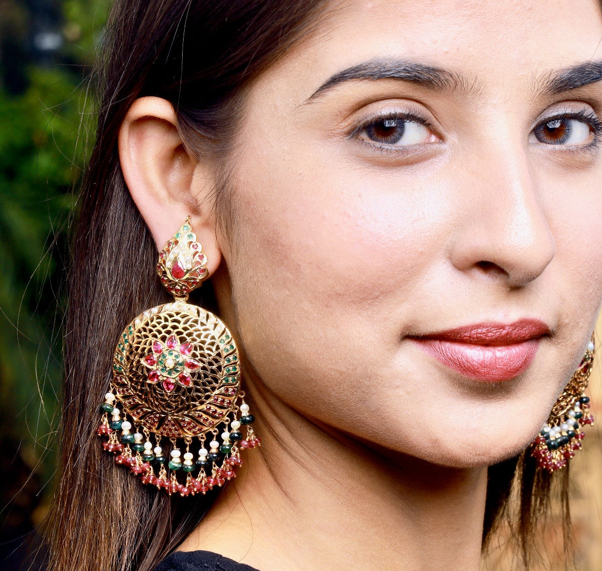Jadau Earrings in Tri-color Combination | Gold Plated Silver ER 003J