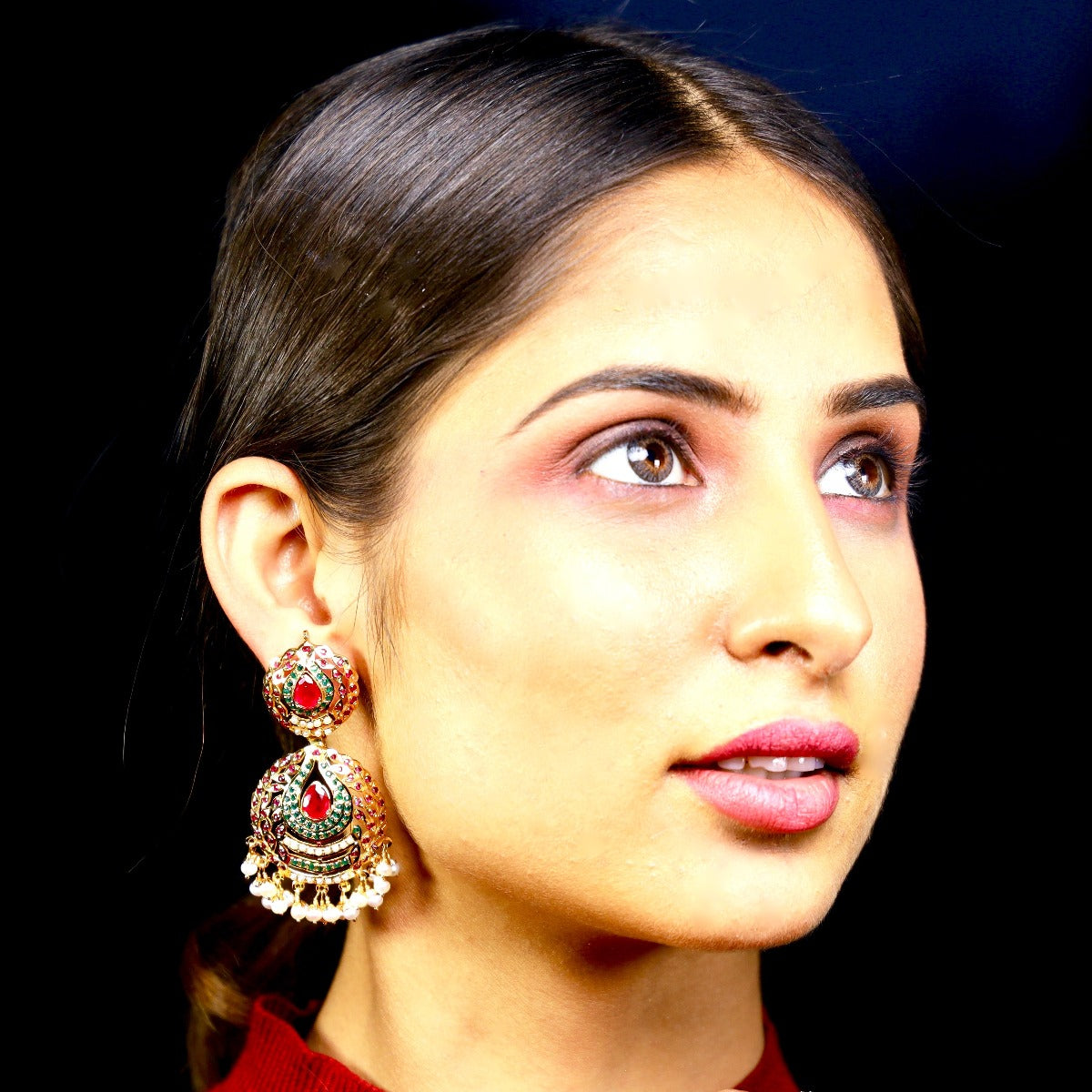 Multicolored Jadau Chandbali Earrings in Gold Plated Silver ER 129