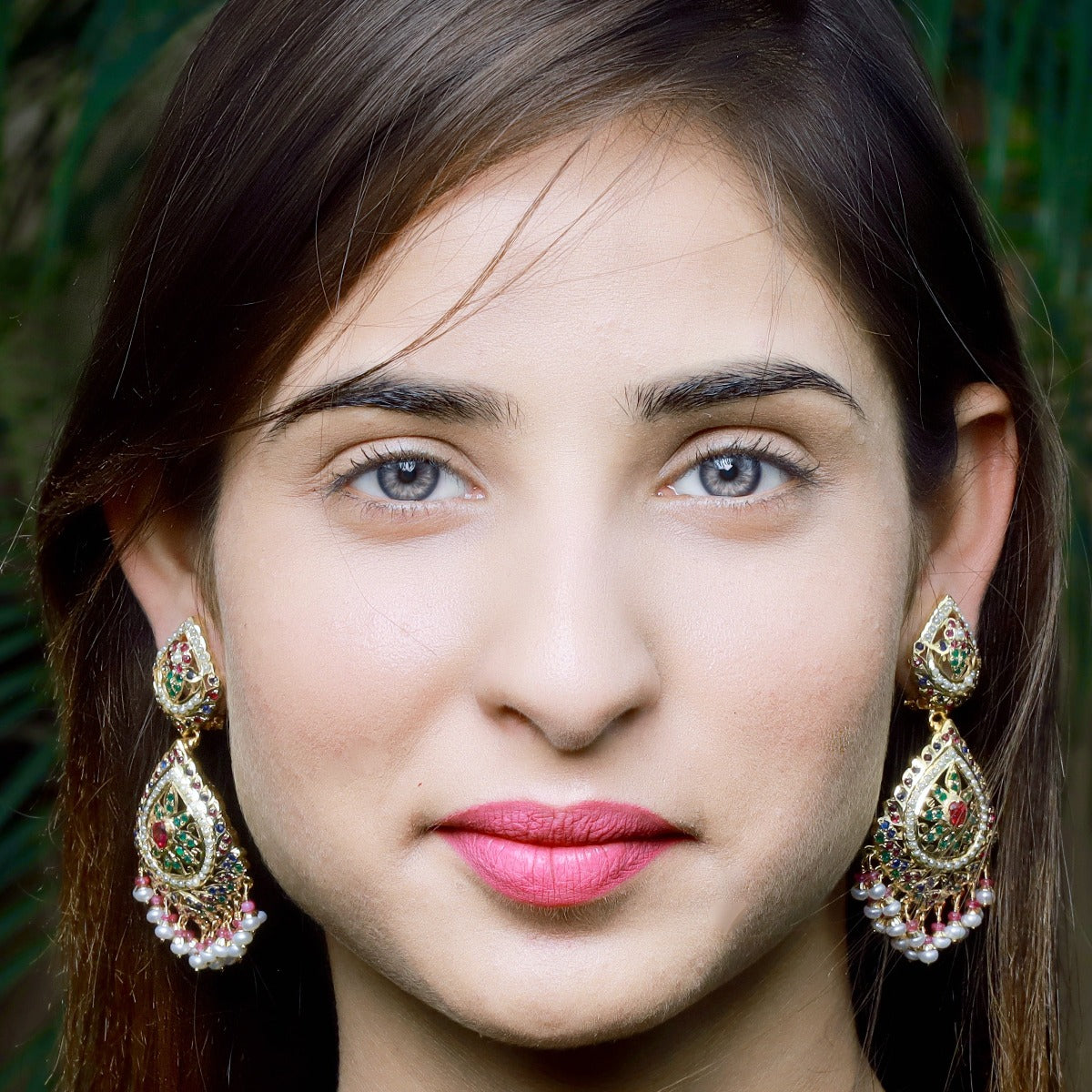 Multicolored Jadau Earrings in Gold Plated Silver ER 161