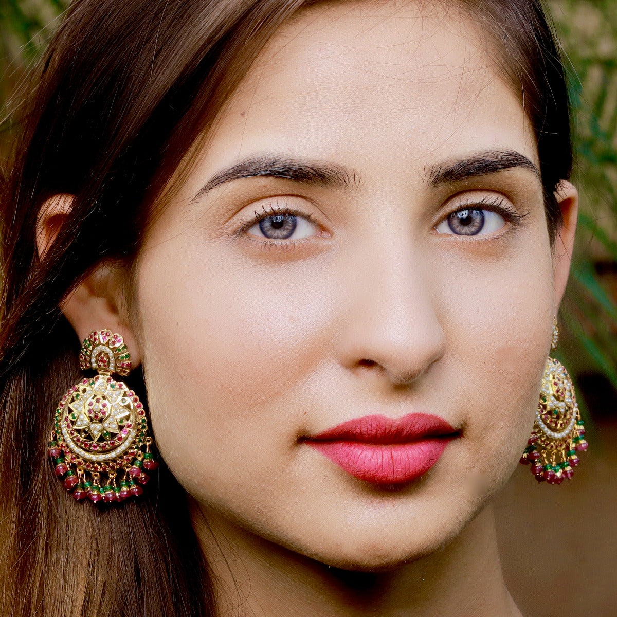 Multicolored Jadau Earrings in Gold Polished Silver ER 178