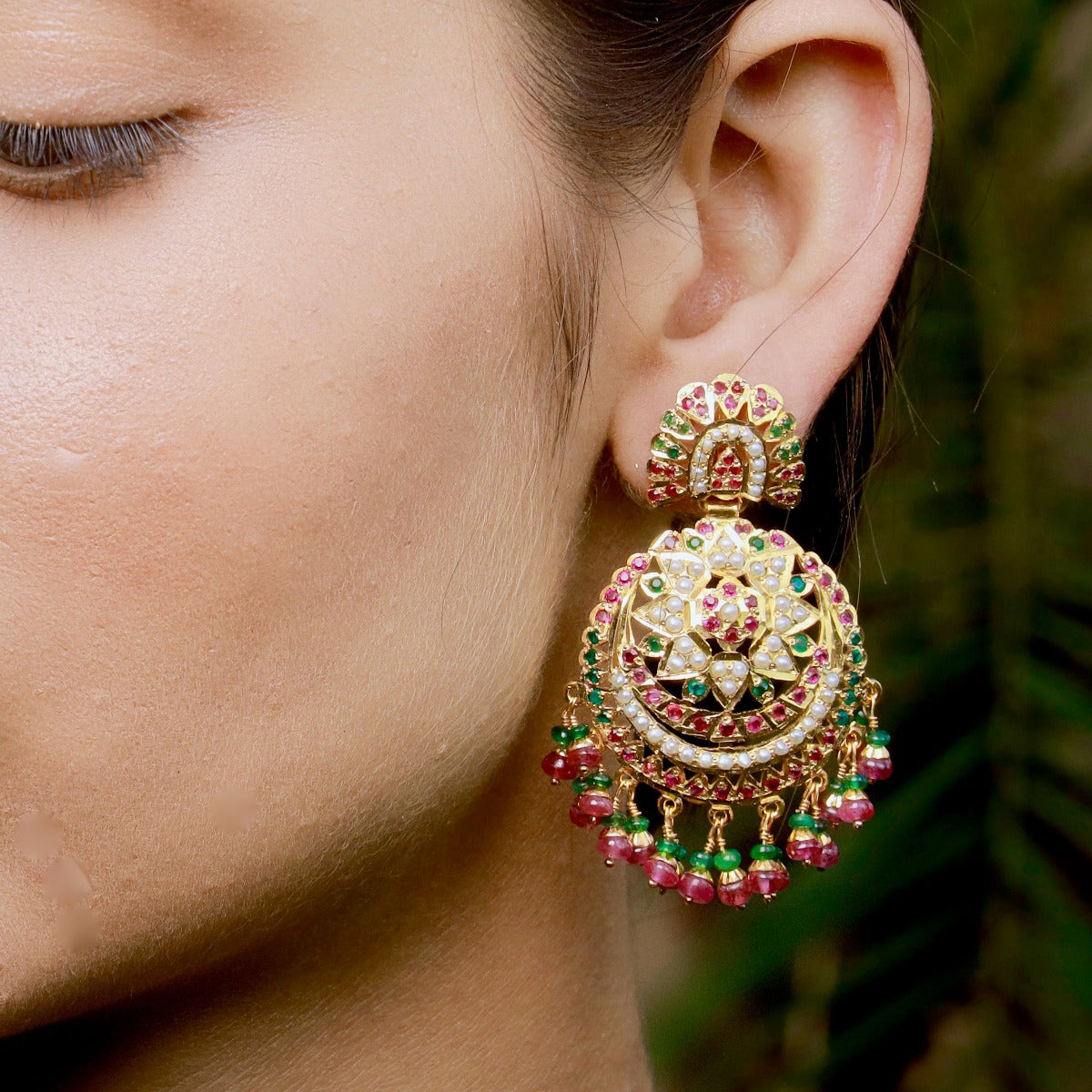 Multicolored Jadau Earrings in Gold Polished Silver ER 178