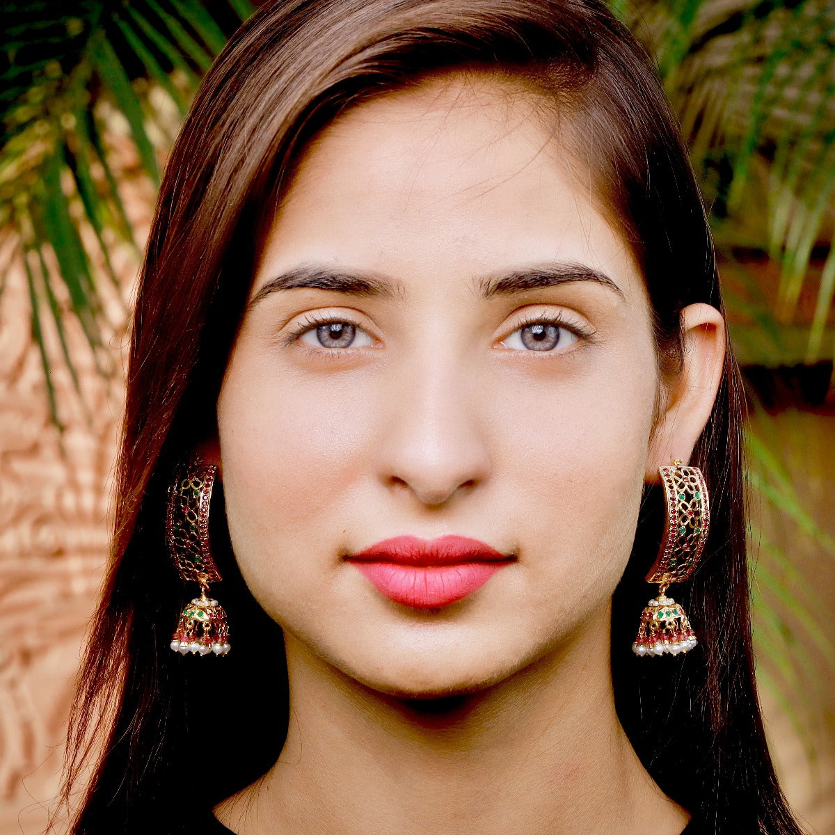 Multicolored Jadau Jhumka Earrings in Gold Plated Silver ER 167