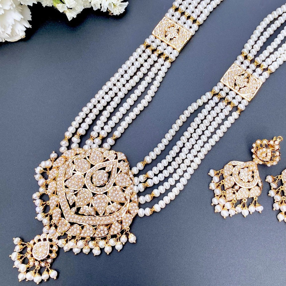 small jadau pearl rani haar set in gold