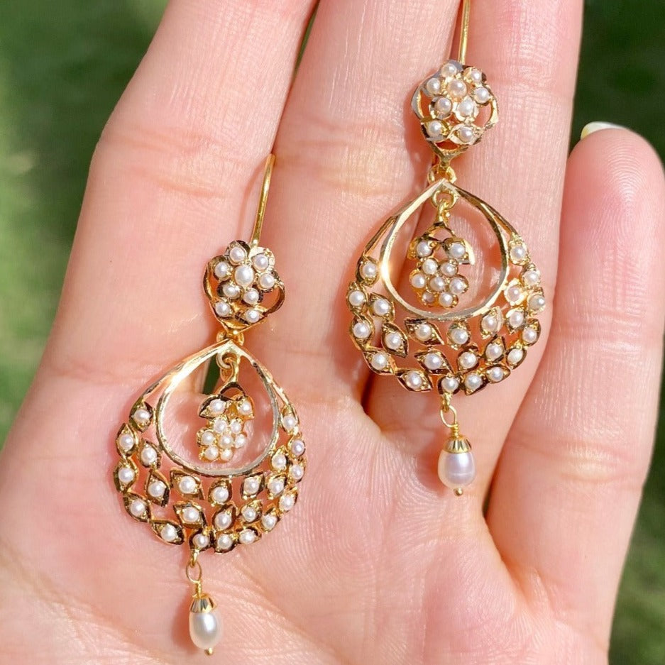 light weight gold chandbali freshwater pearls