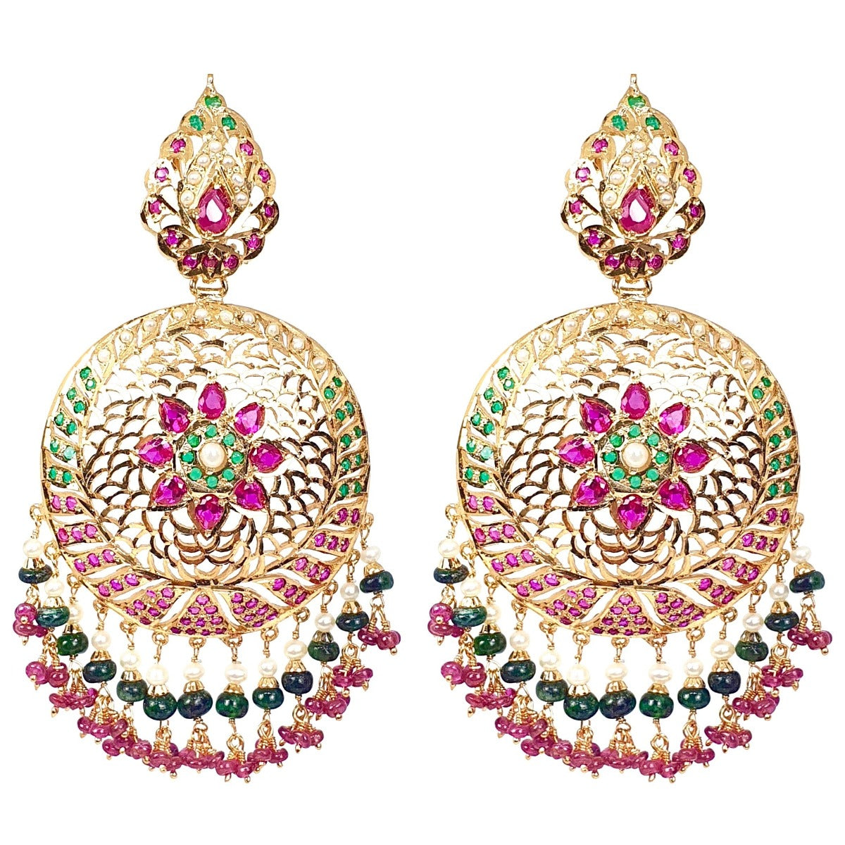 Jadau Earrings in Tri-color Combination | Gold Plated Silver ER 003J
