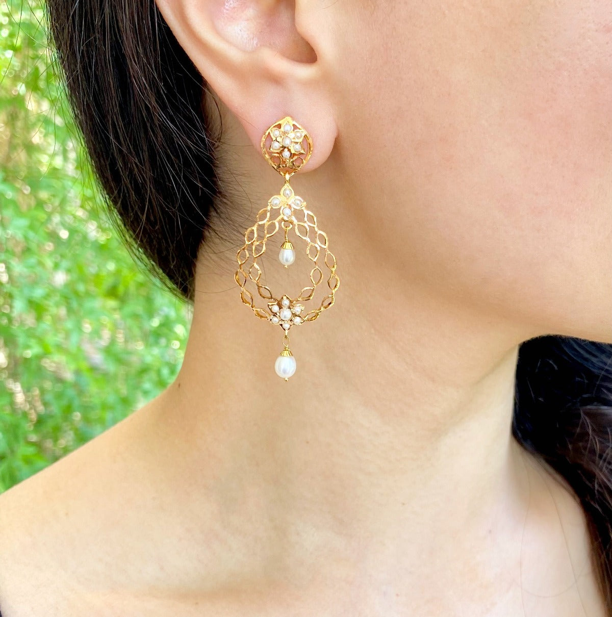 modern pearl earrings on gold pearl danglers for women 22k gold