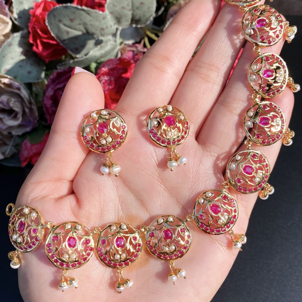 gold plated ruby guluband necklace