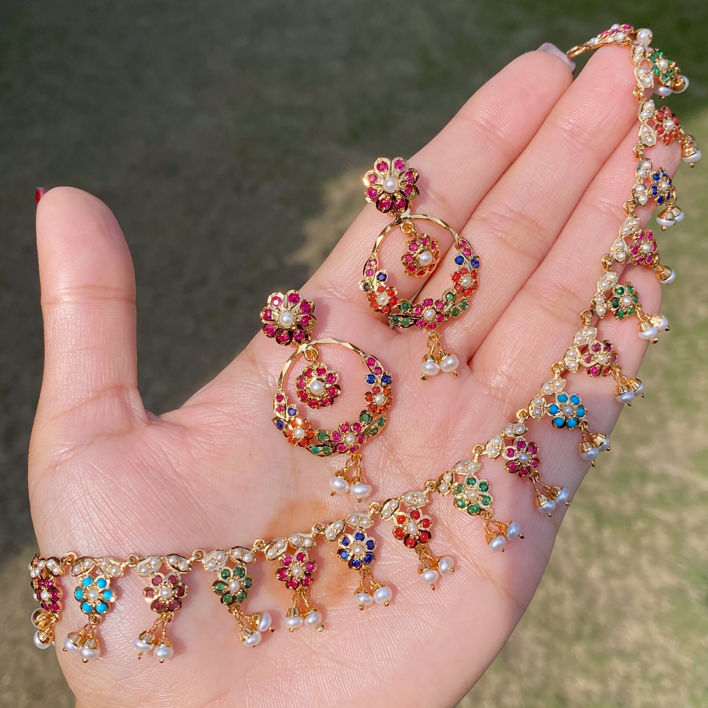 Elegant and Delicate Navaratna Set | Indian Navaratna Jewellery NS 238