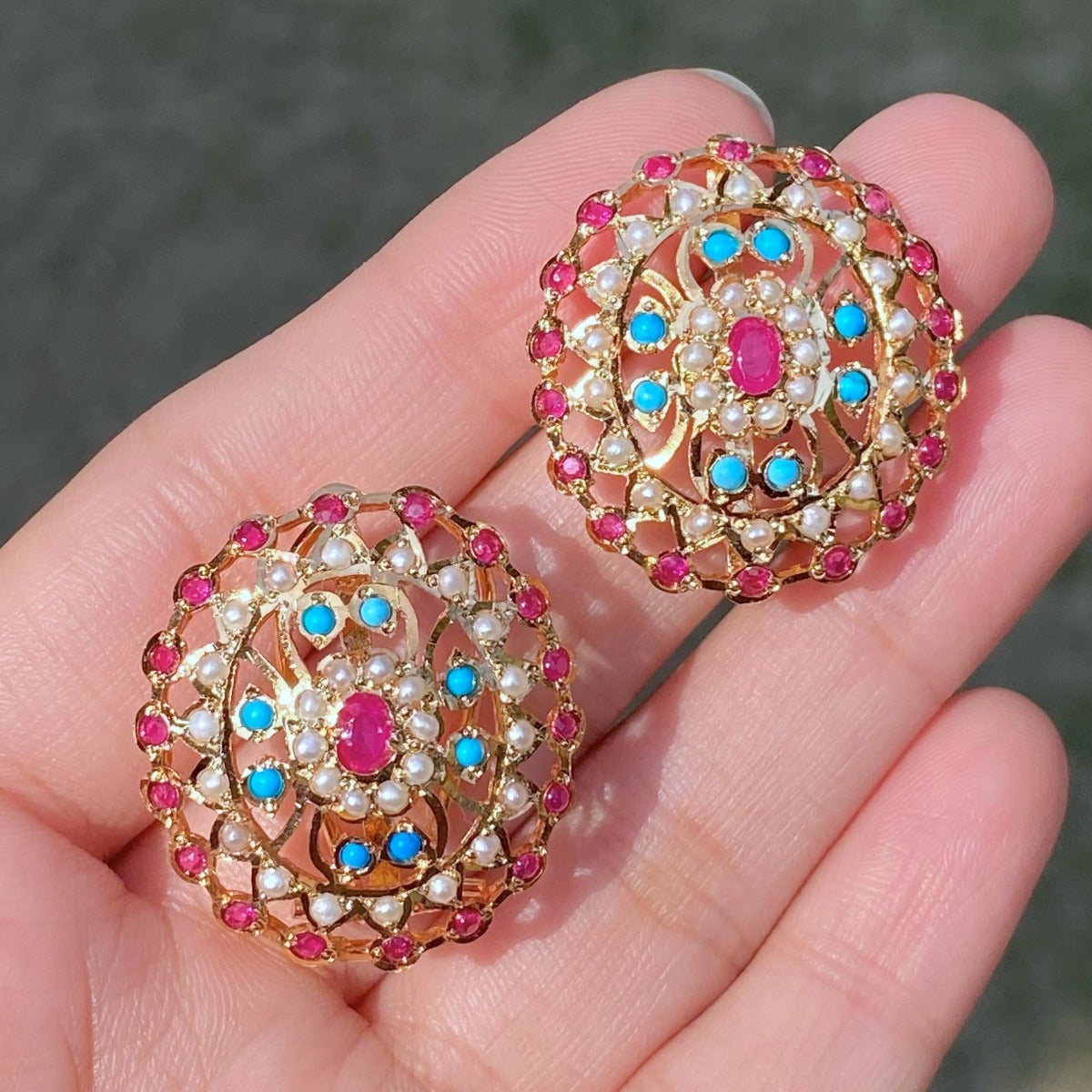 Intricate Oval Stud Earrings | Multicoloured Indian Earrings | Indo-Western Design ER 546A
