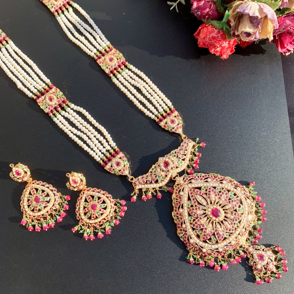 gold rani haar with ruby emerald pearls