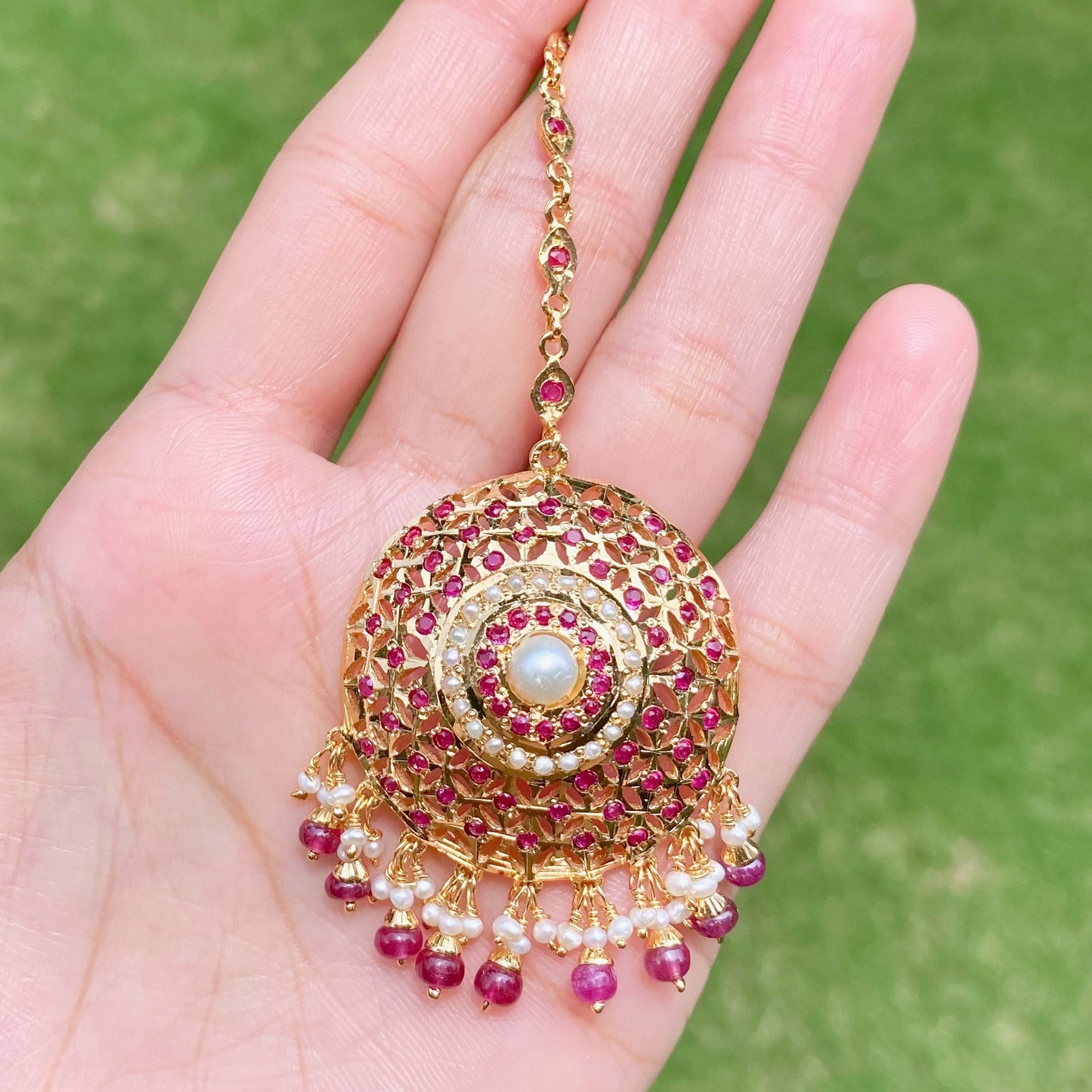 round ruby redpunjabi maang tikka
