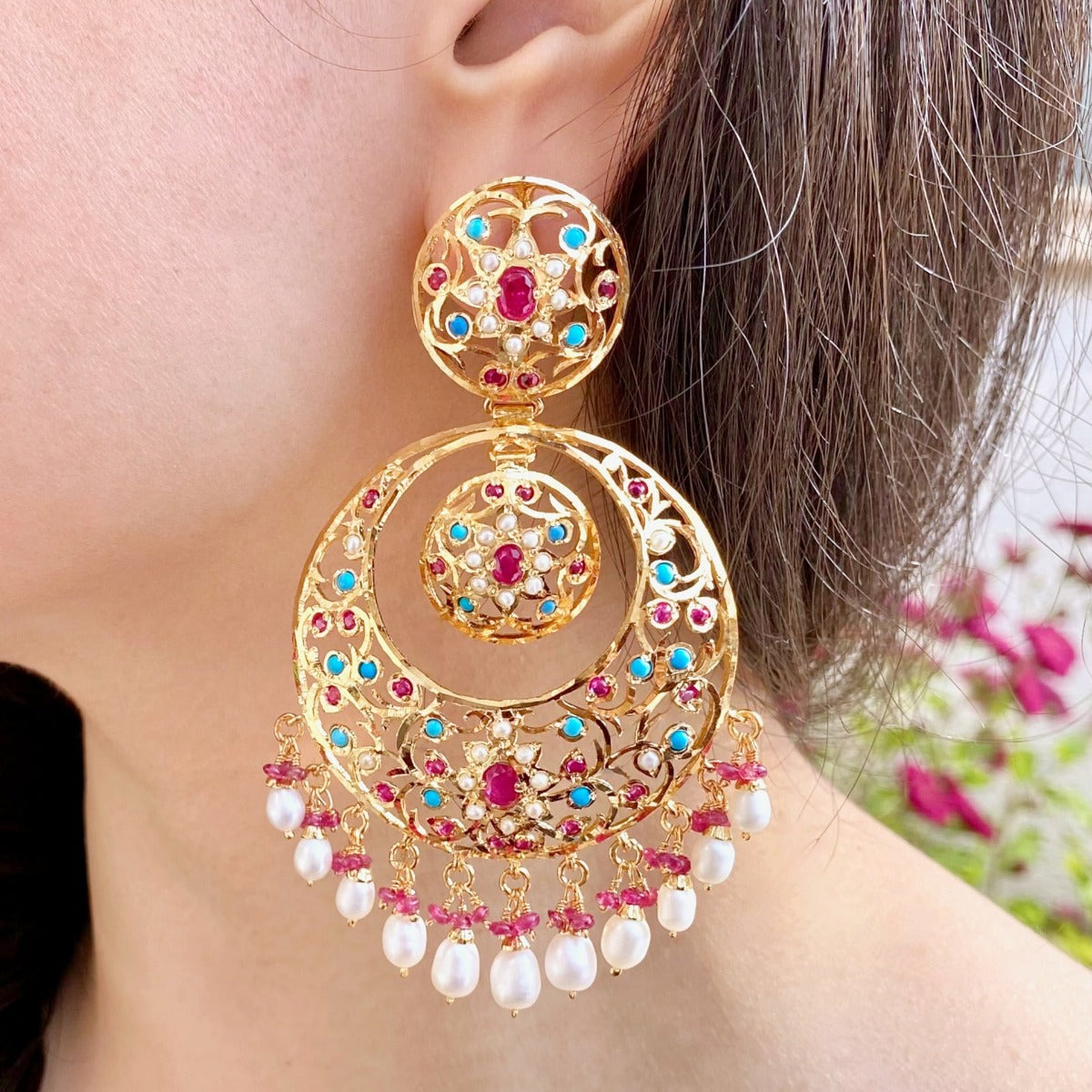 big jadau chandbali earrings with pearl drops
