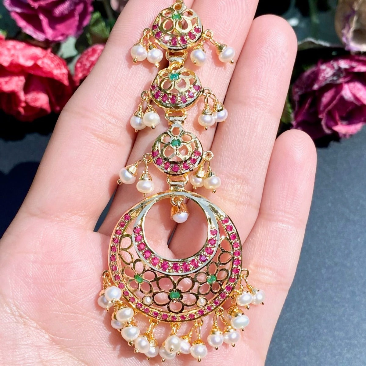 long gold plated chandbali design