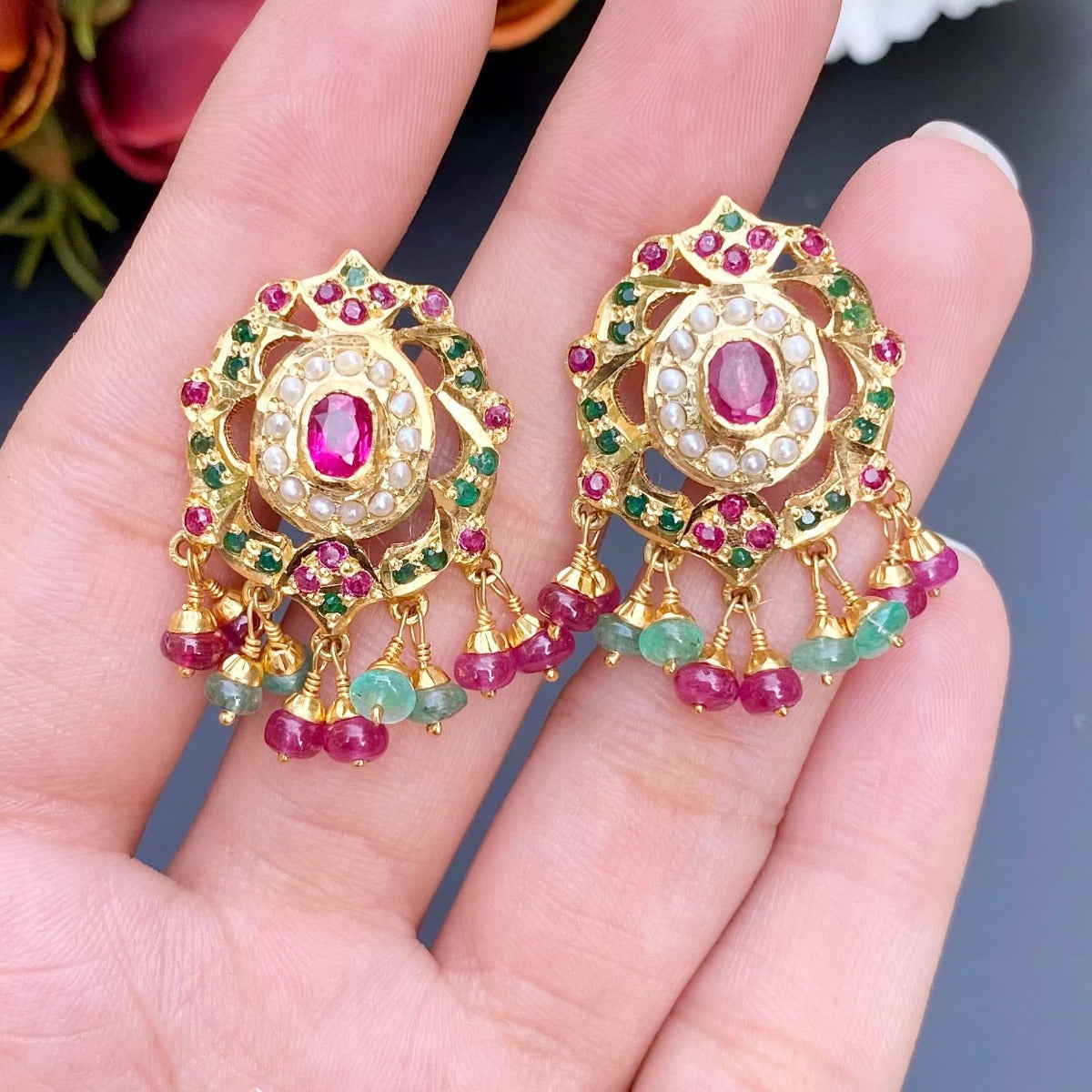 Multicoloured Jadau Pendant Set | Gold Plated on 925 Silver PS 012A