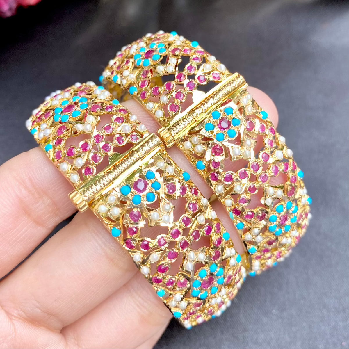 ruby emerald bangles in gold