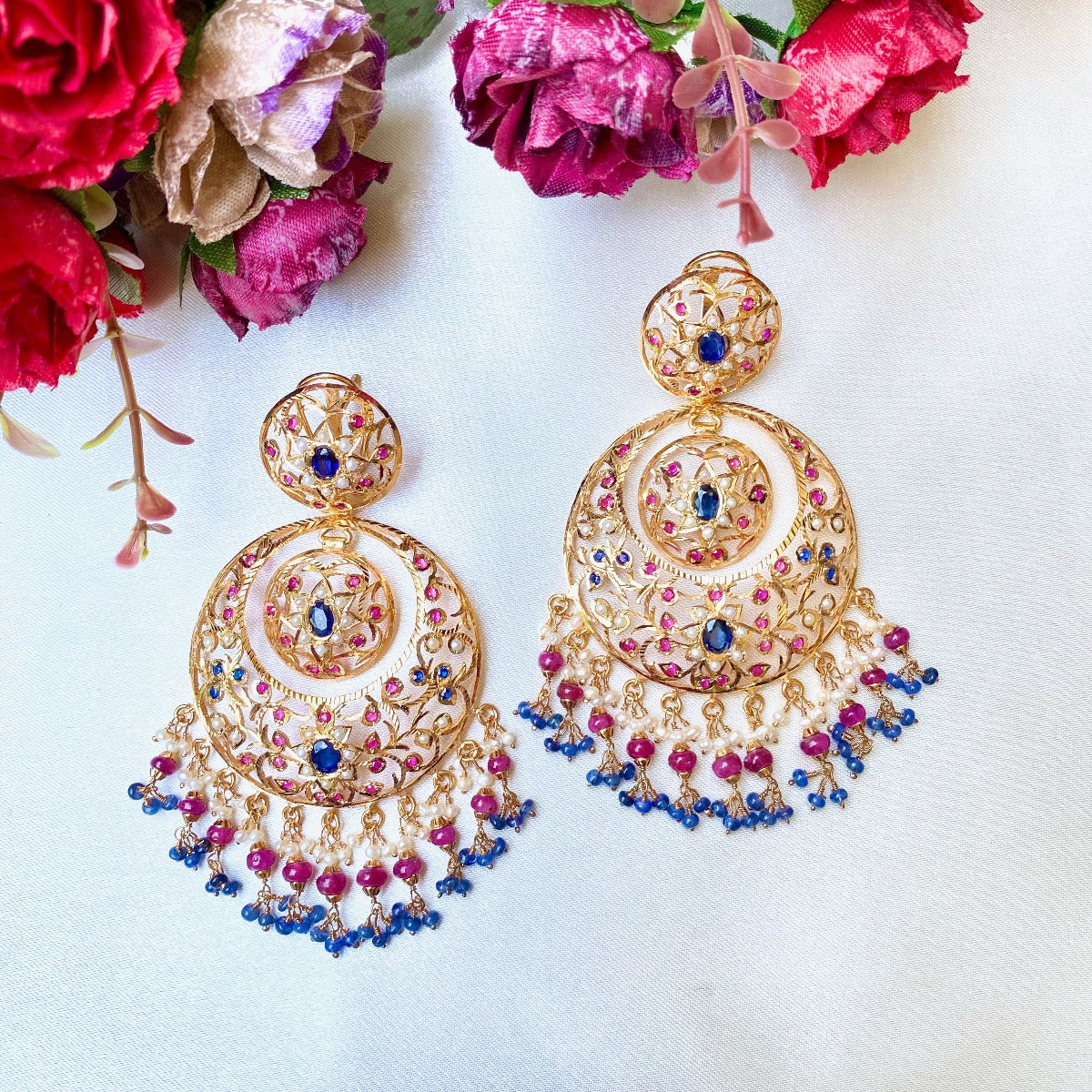 antique multicolored kashmiri chandbali earrings