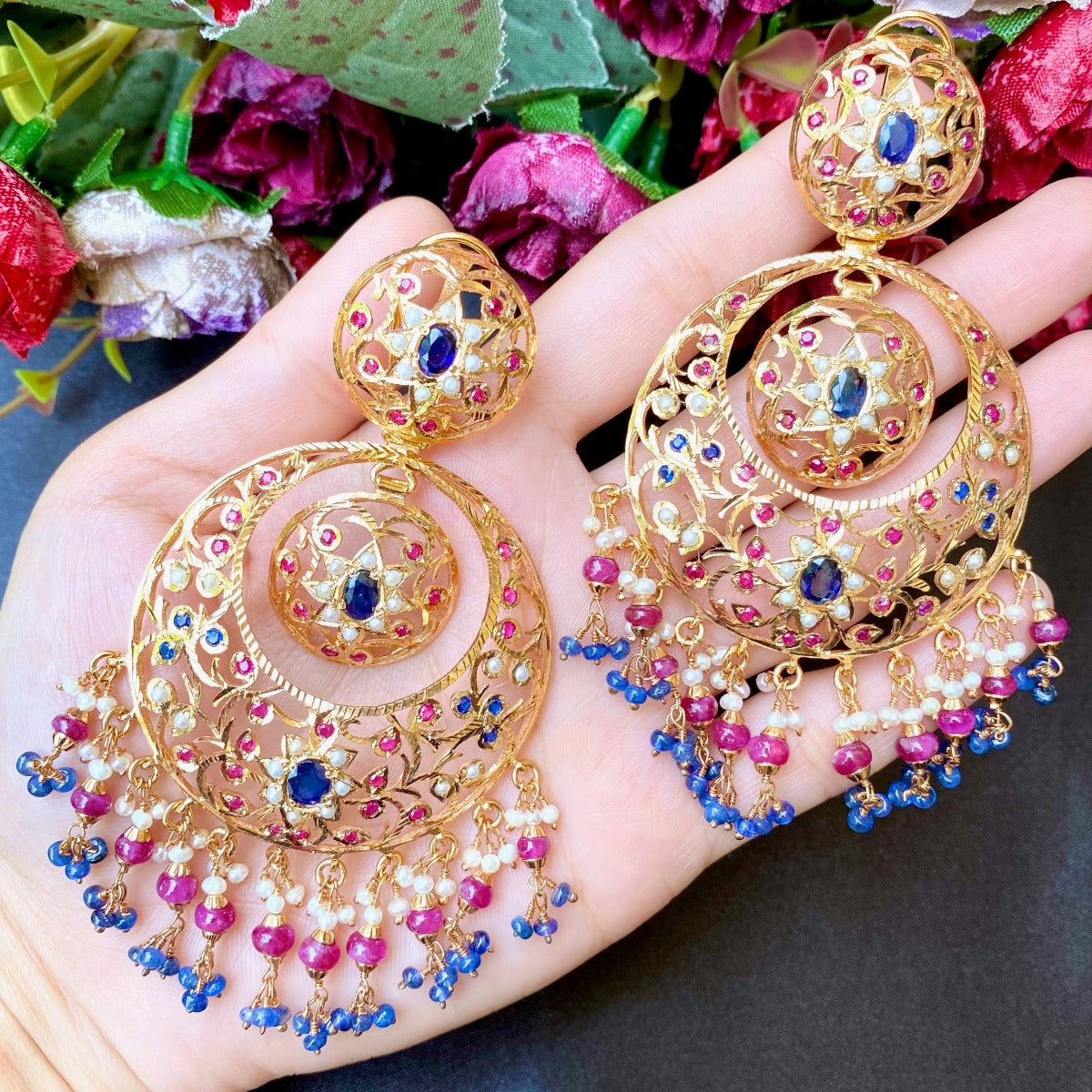 antique style kashmiri jadau chandbali