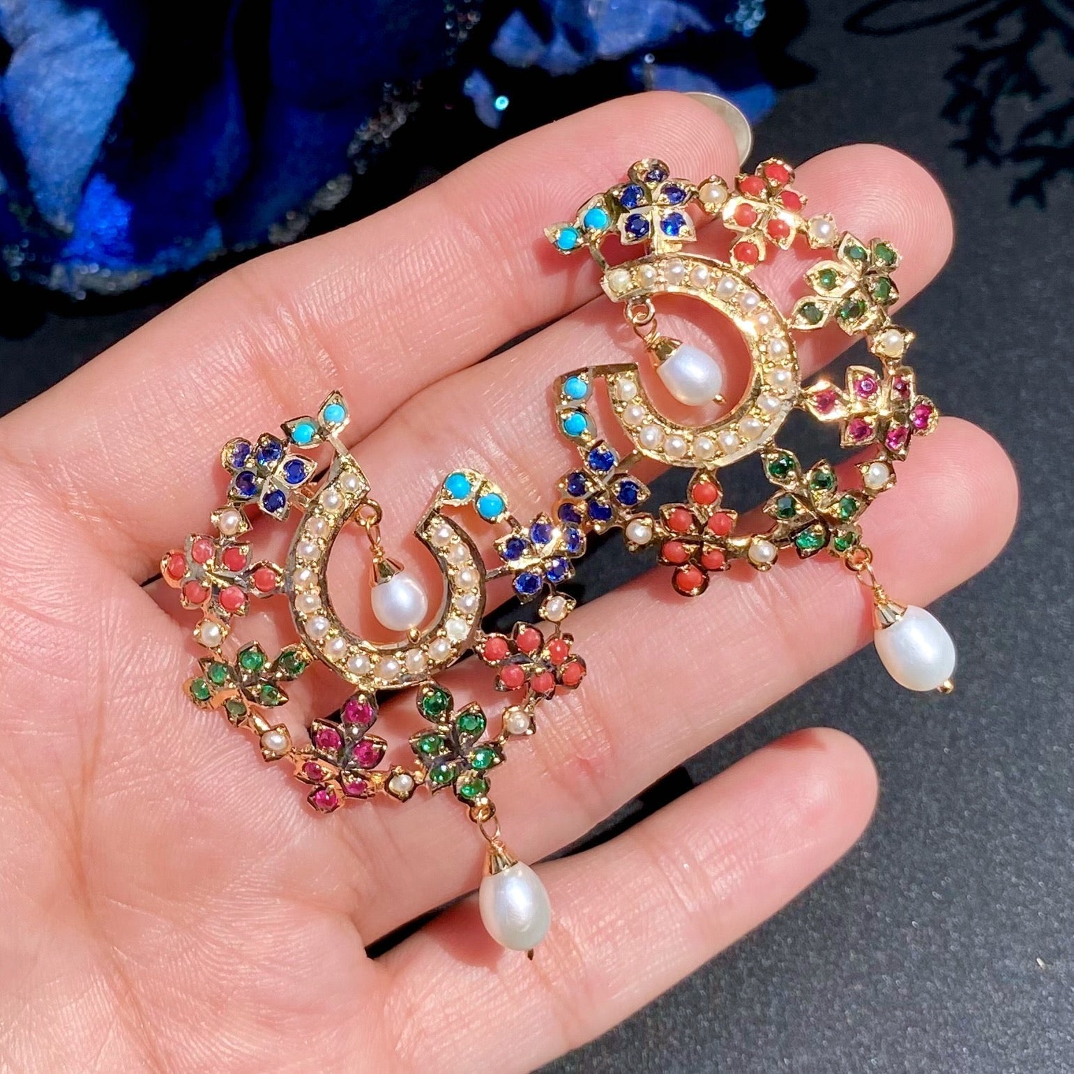 Gold Plated Navaratna Stud Earrings | Dainty Indo-western Earrigns | Gold Plated Silver ER 649