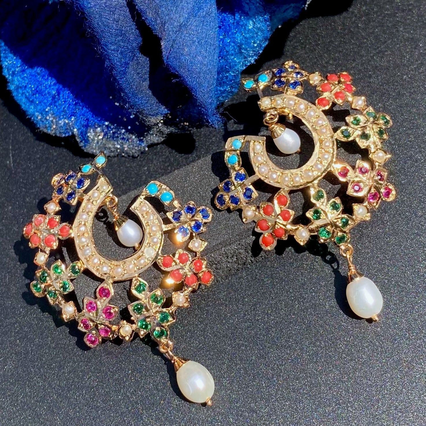 Gold Plated Navaratna Stud Earrings | Dainty Indo-western Earrigns | Gold Plated Silver ER 649