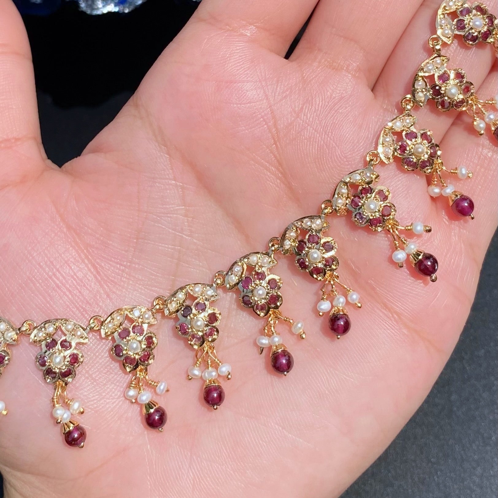 Garnet Necklace Set | Traditional Punjabi Jadau Set NS 485