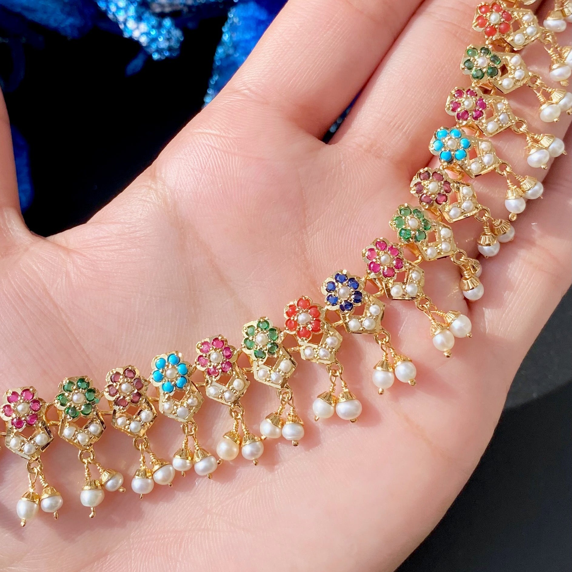 Delicate & Simple Design | Gold Plated Navaratna Necklace Set | 925 Silver NS 150