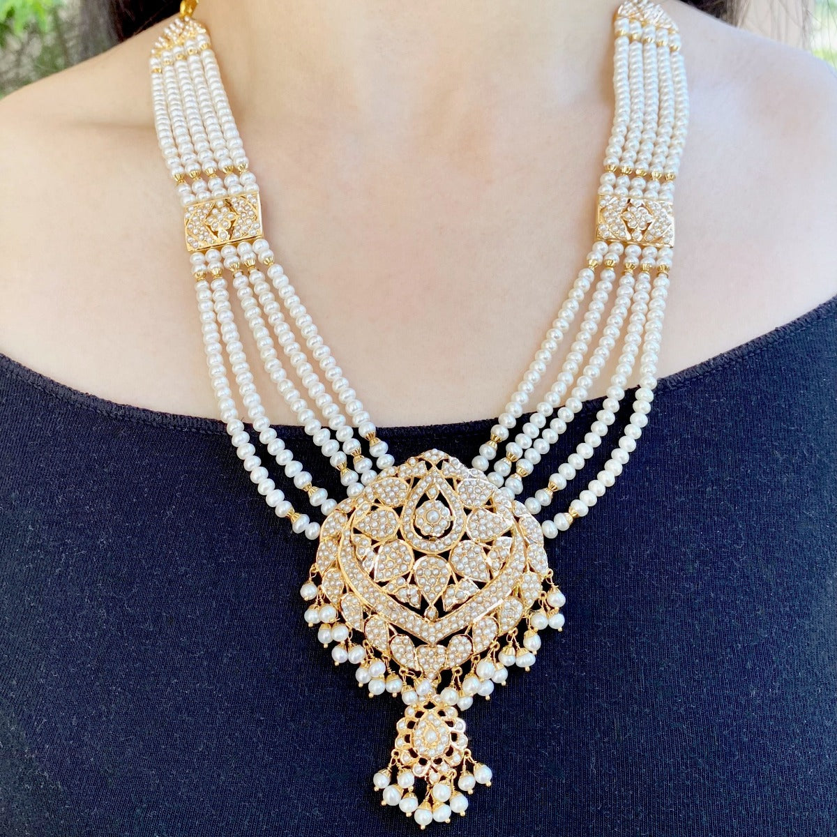 small jadau pearl rani haar set in gold