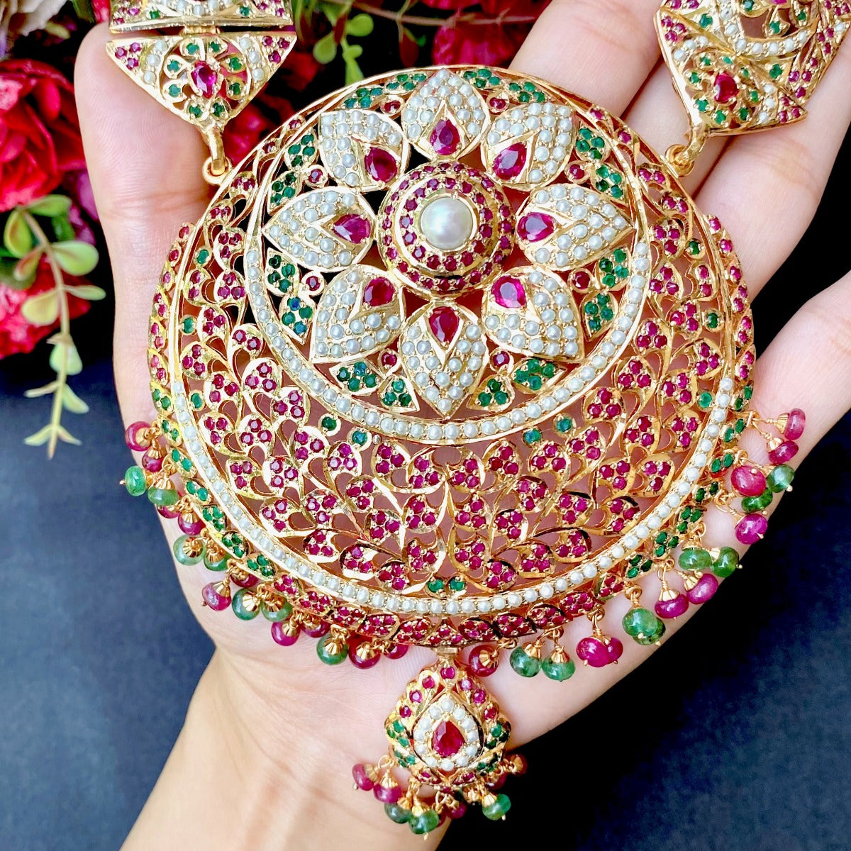 rani haar set in multicolour for out of india wedding ceremony