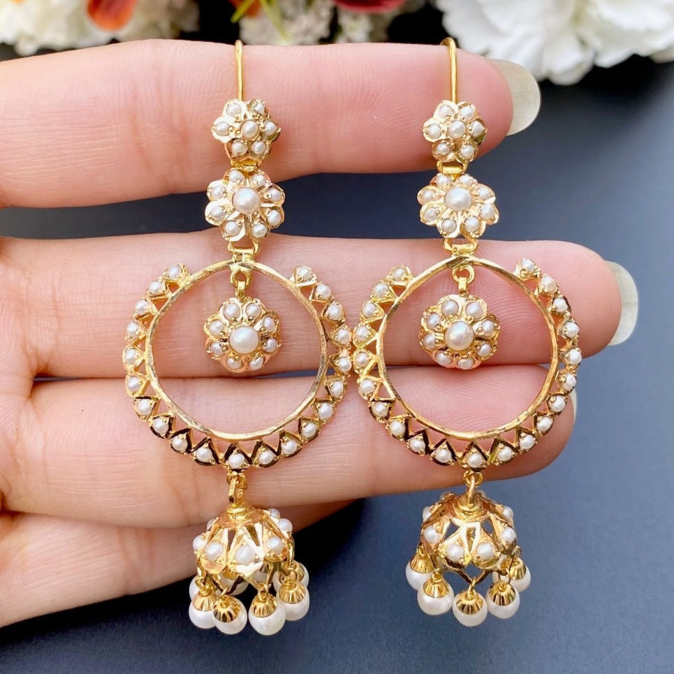 chandbali pearl earrings dainty gold danglers jadau chandbali rudradhan