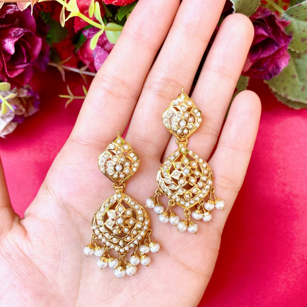 Pearl Jadau Necklace Set in Gold Plated Silver NS 075