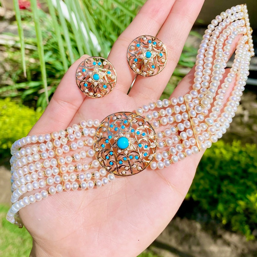 pearl turquoise antique choker gold
