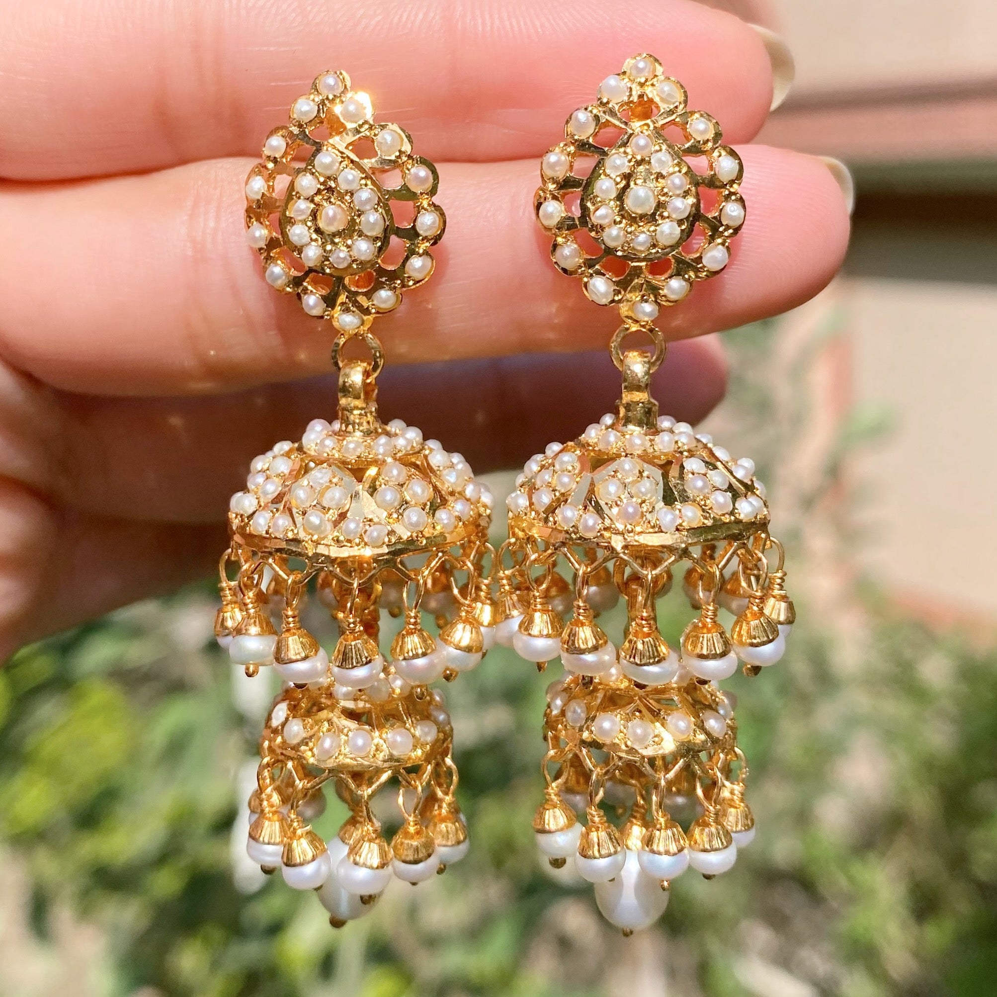 All Pearl Double Jhumka Earrings | Traditional Indian Jadau Jewelry | ER 678