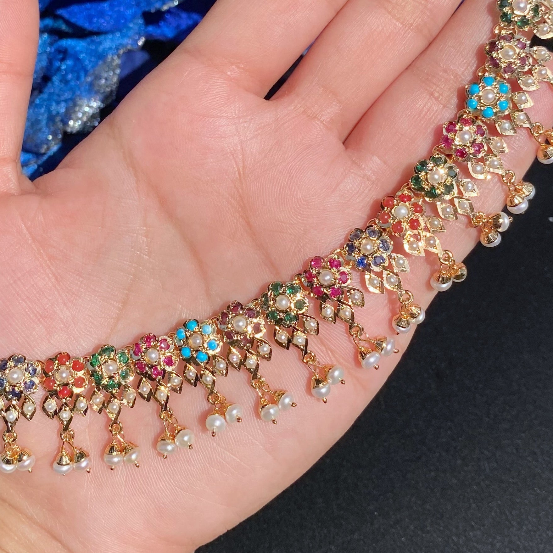 Elegant Navratna Necklace with Chandbali Earrings | Jadau Jewellery| Traditional Indian Jewellery | NS 490