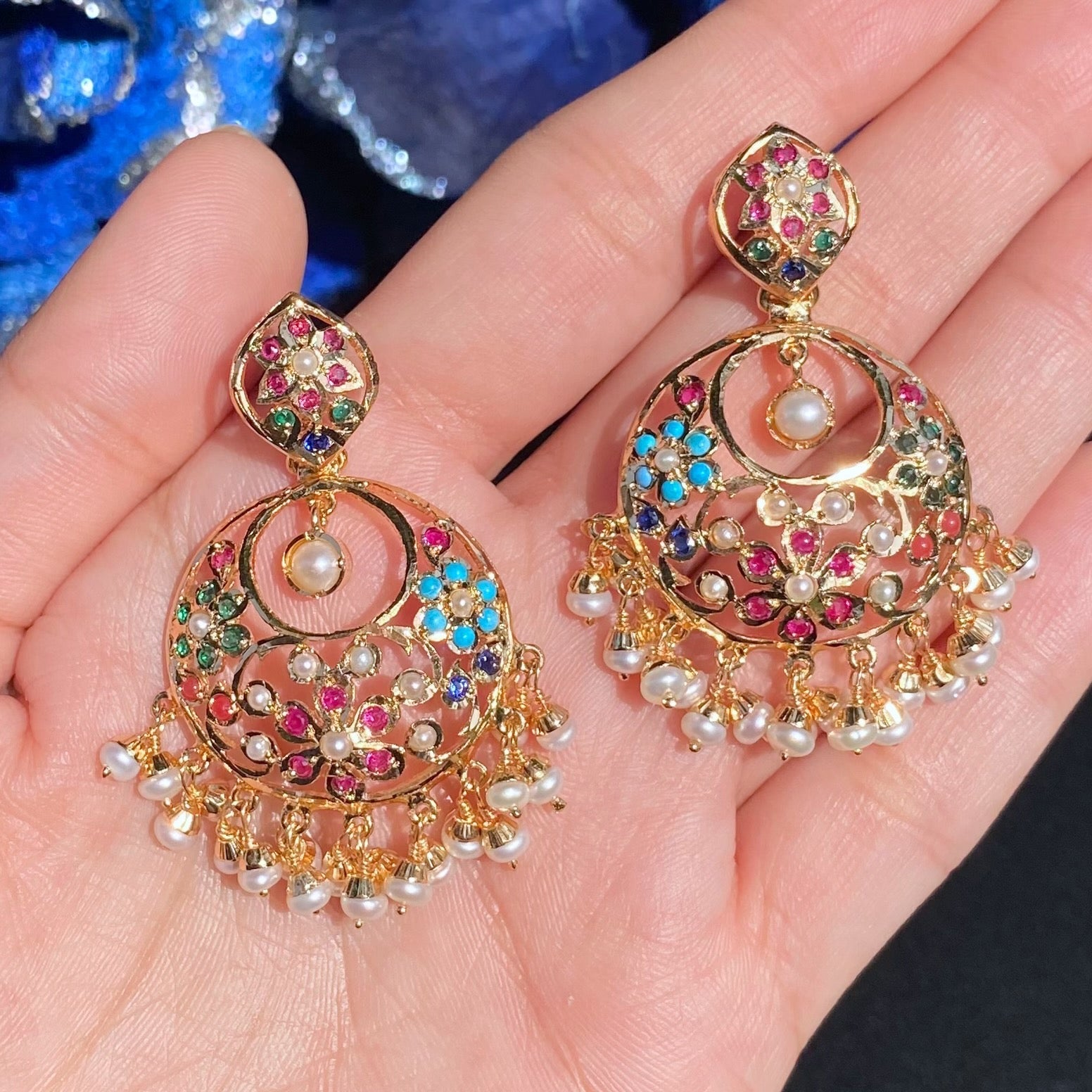 Elegant Navratna Necklace with Chandbali Earrings | Jadau Jewellery| Traditional Indian Jewellery | NS 490