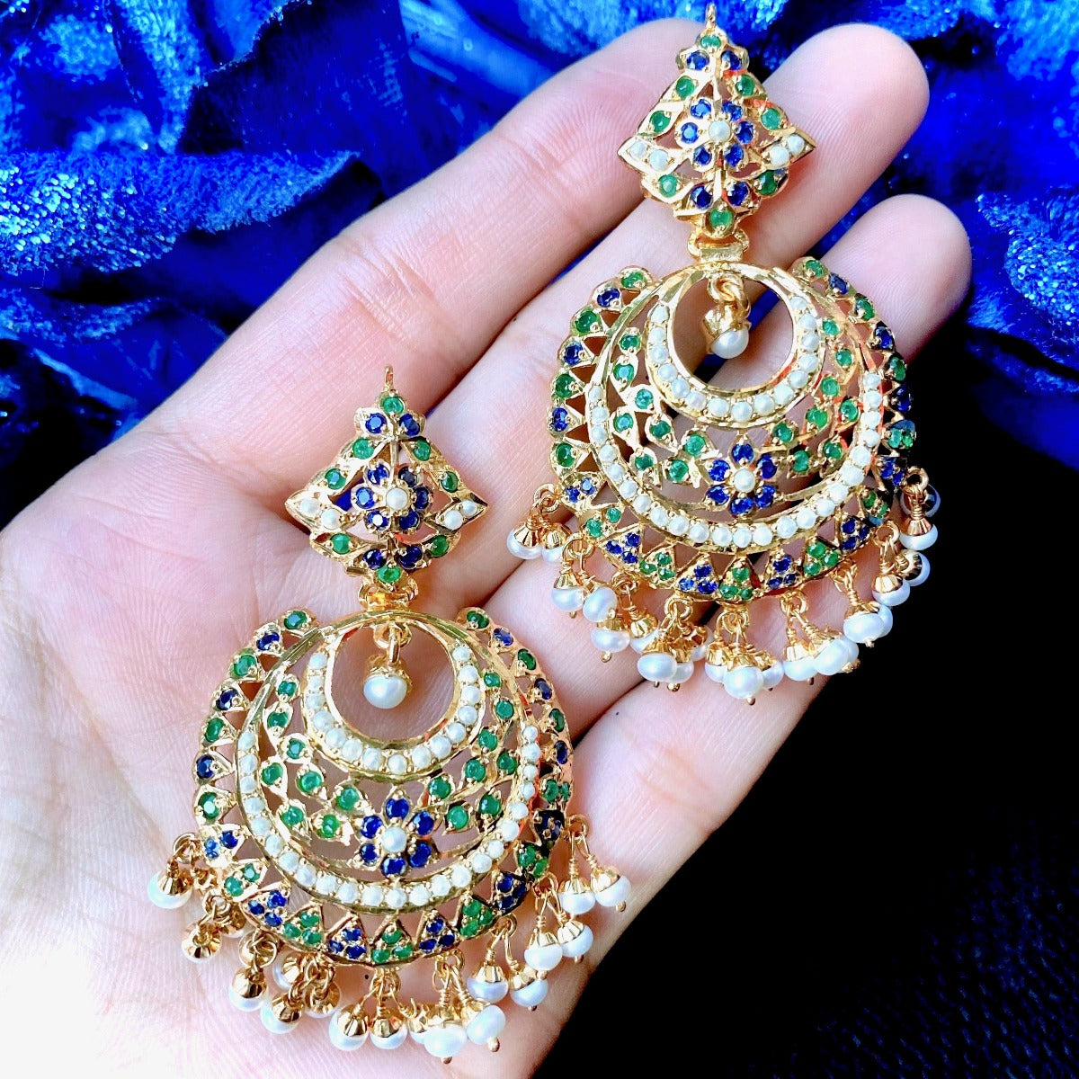 Multicolored Jadau Chandbali Earrings in Gold Plated Silver ER 326