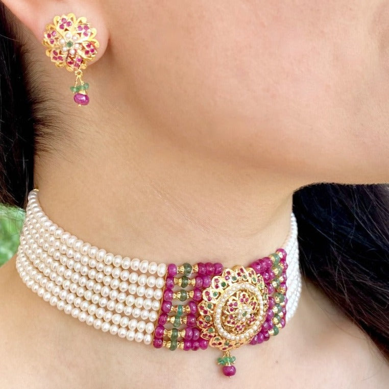 jadau choker gold necklace set in bahrain