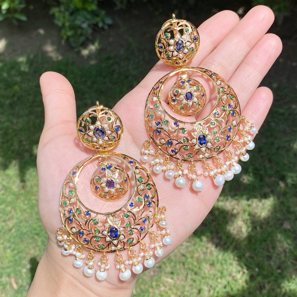 statement silver chandbali earrings