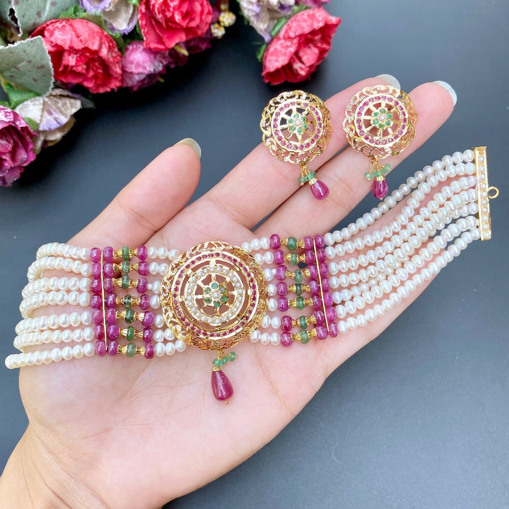jadau choker necklace set in 22ct gold bahrain