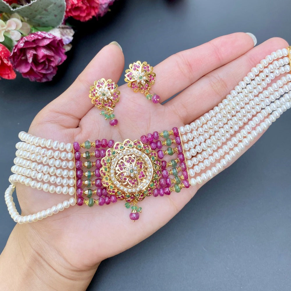 jadau choker gold necklace set in bahrain