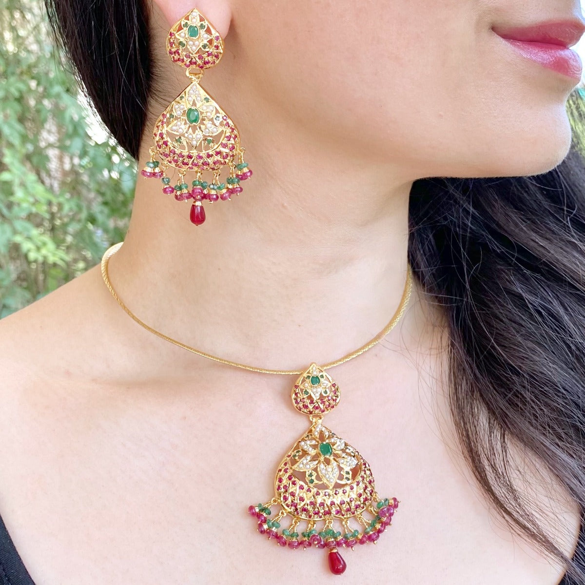 Gold Plated Jarau Locket Set | 925 Silver | Handmade Indian Jewelry Sets PS 090