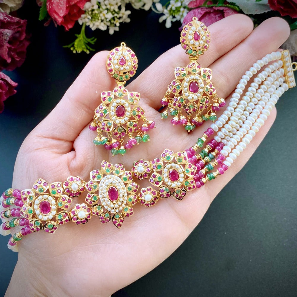 contemporary gold jadau choker set festive wear