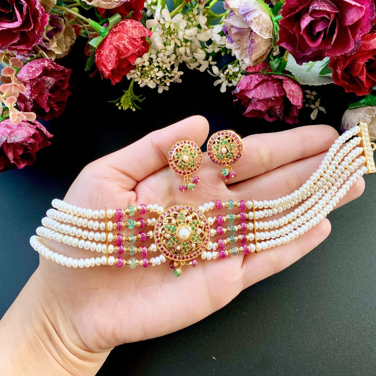 small round gold choker with studs