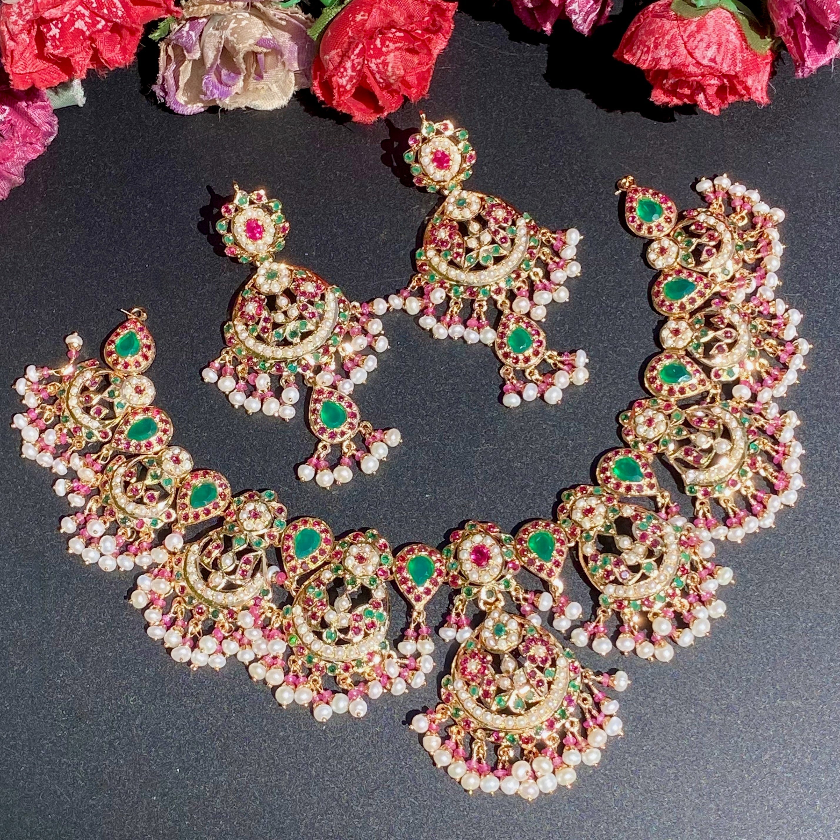 Bridal Gold Plated Jewellery | Multicolour Necklace Set for Bride NS 095