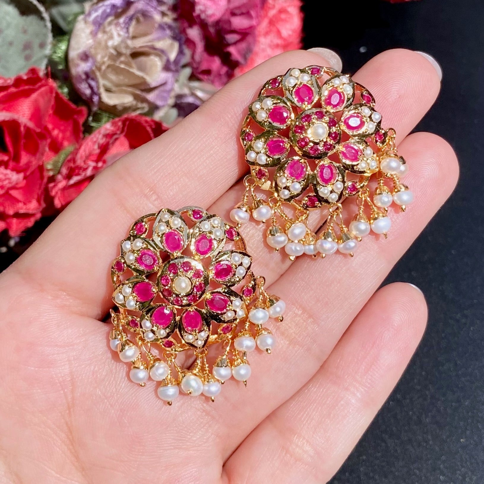 Buy Gold Plated Indian Jewellery Online | Ruby Pearl Necklace Set NS 173