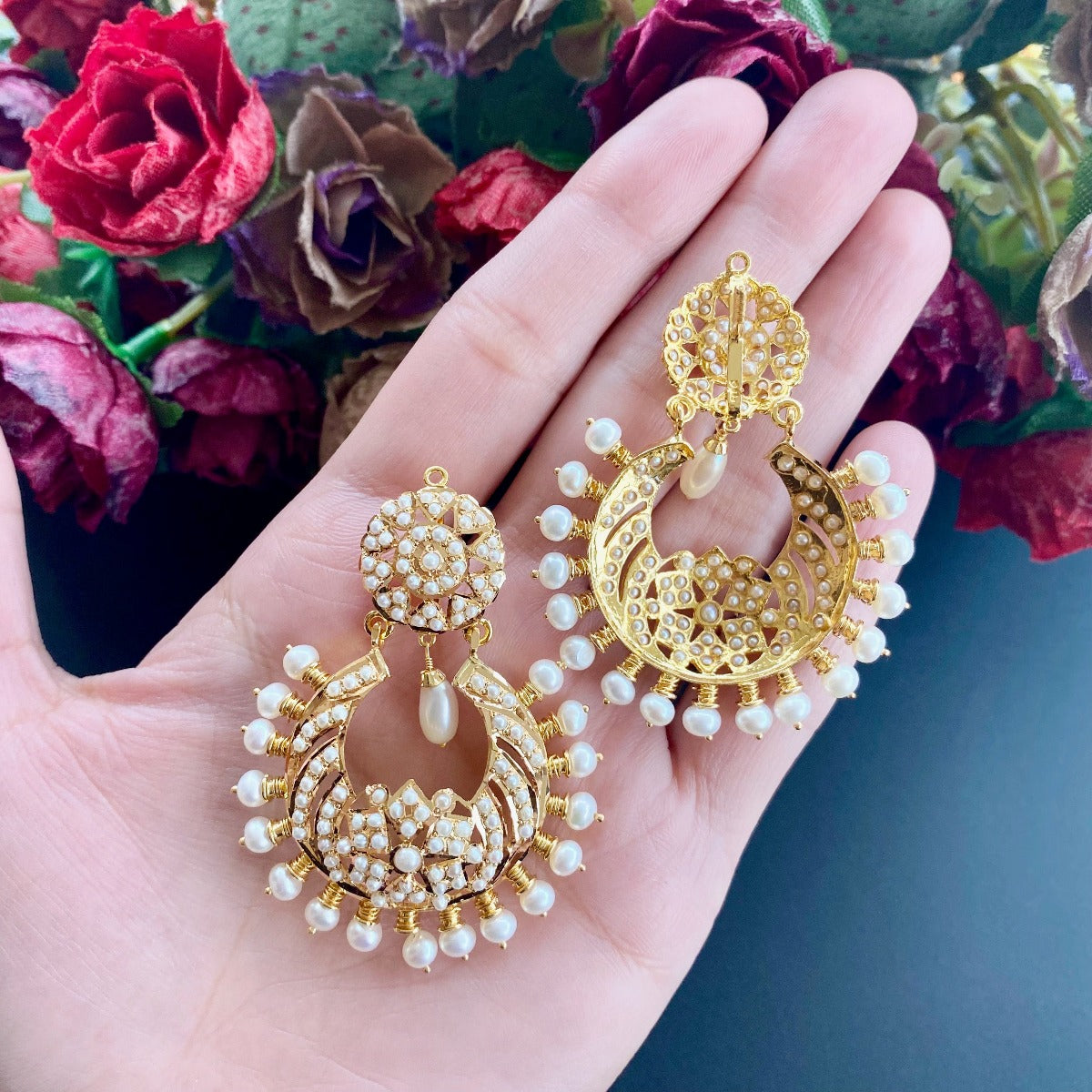 pearl chandbali earrings in 22k gold ger 014