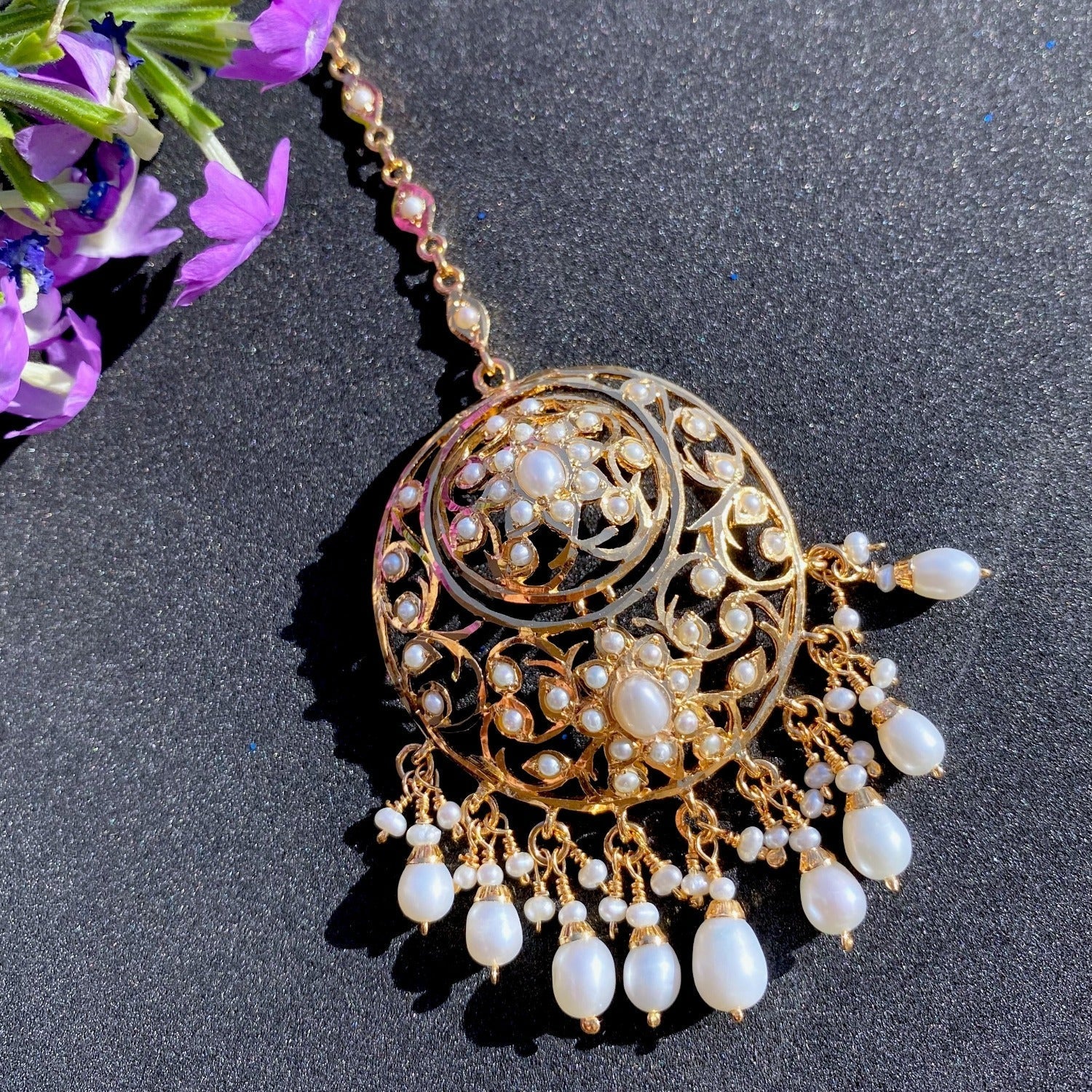 Pearl Maang Teeka | For Women | Chandbali Teeka Design TK 089