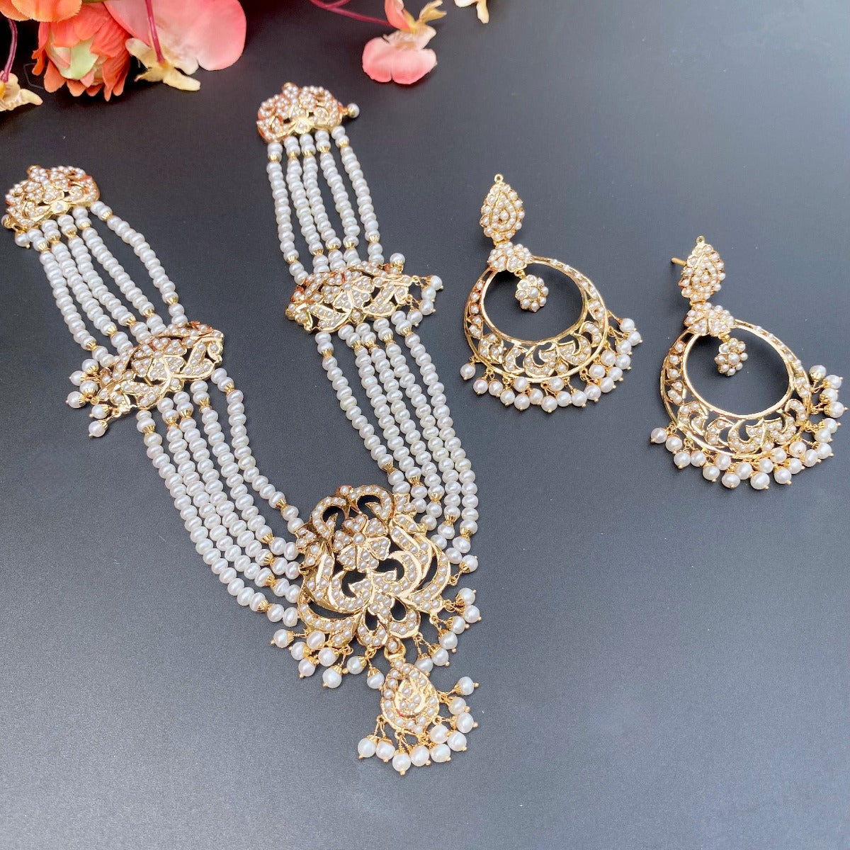 royal pearl short rani haar with chandbali