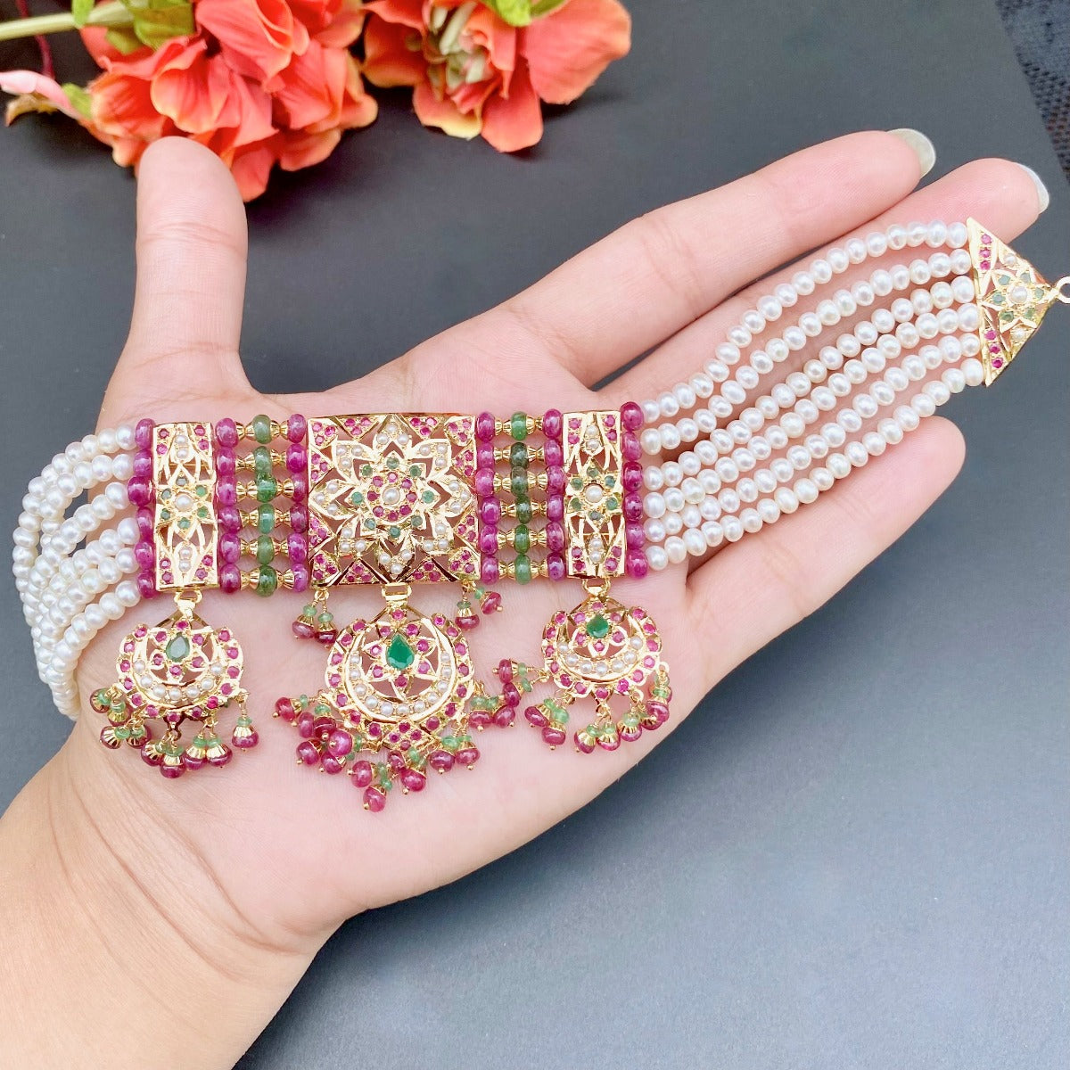 real gold jadau choker set